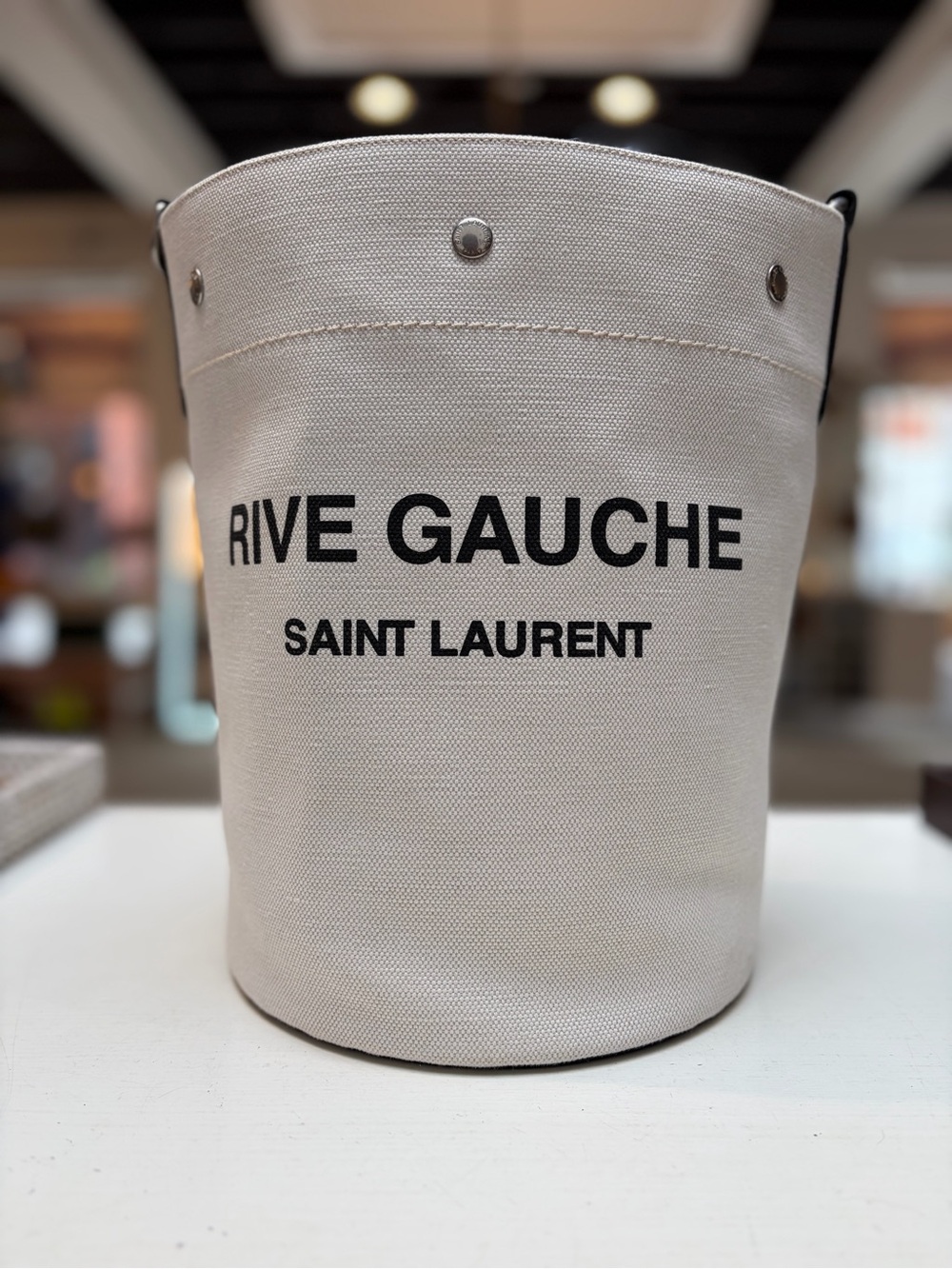 Saint Laurent Cream Canvas Rive Gauche Storage Basket